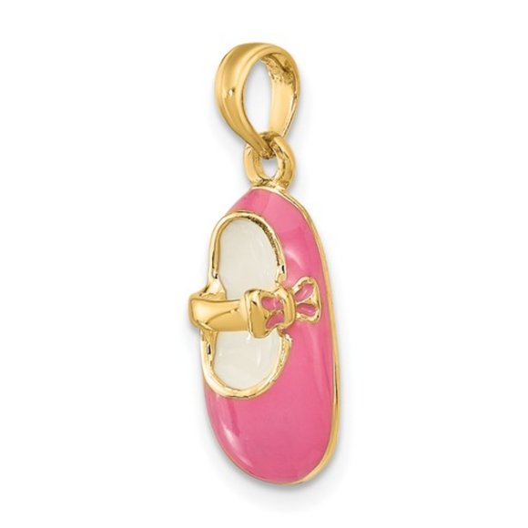 14K Gold Pink Enamel 3-D Mary Jane Baby Shoe charm - Picture 3 of 6